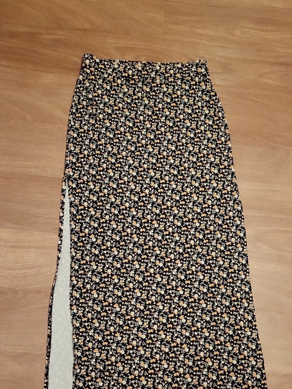 American Eagle Outfitters Black Floral Maxi Skirt with Side Slits